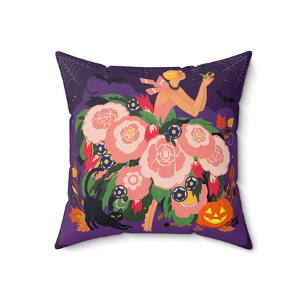 🌹🎃 The Lady Of The Haunted Rose Garden Square Pillow – Romantic Halloween Charm