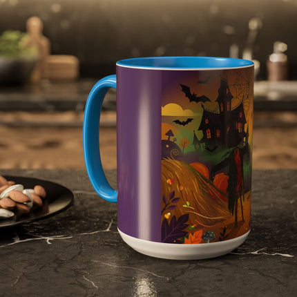 🌙🎃 The Scarecrow Of Haunted Hollow Colorful Mug – Whimsical Halloween Mystery
