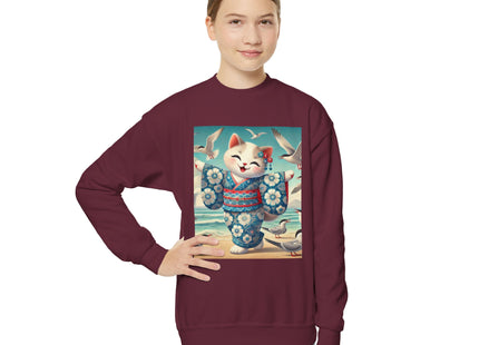 Geisha Kitten by the Seaside Youth Crewneck Sweatshirt
