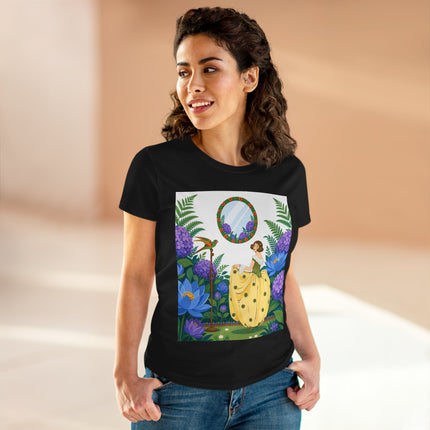 🦜🪷 The Parrot Garden Reflection Cotton Tee – Art Deco Fashion Whimsy