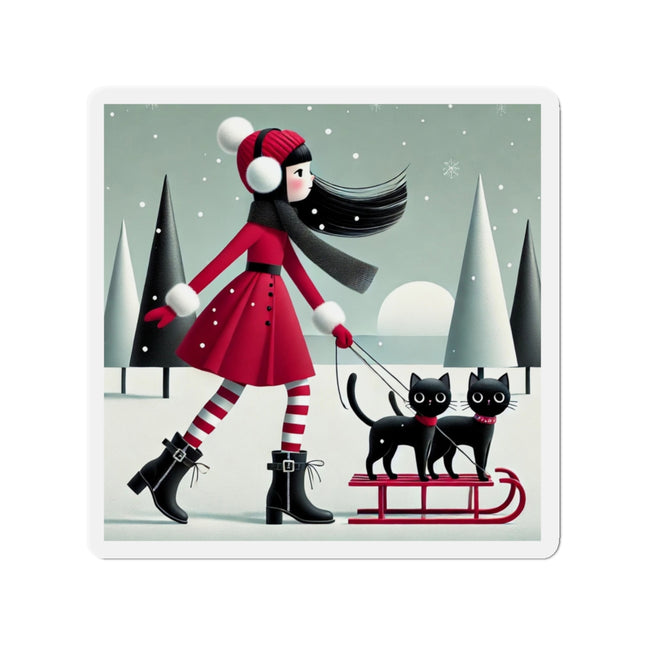 Red Sled & Curious Cats Die-Cut Magnets (5 Sizes)