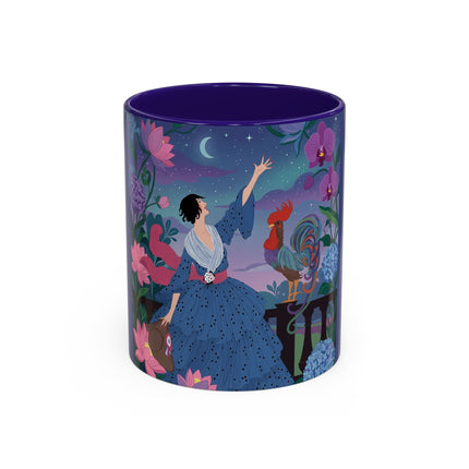 The Lady And The Morning Song Colorful Mugs – Art Deco Botanical Elegance