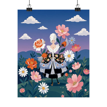 🌸👑 The Lady Of The Grand Flower Promenade Matte Vertical Poster – Art Deco Floral Elegance