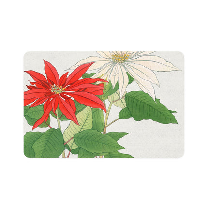 Vintage Poinsettia Glory Pet Food Mat – Red & White Holiday Bloom