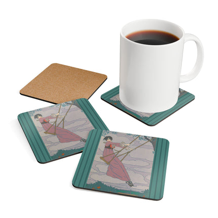 La balançoire by Georges Lepape Corkwood Coaster Set