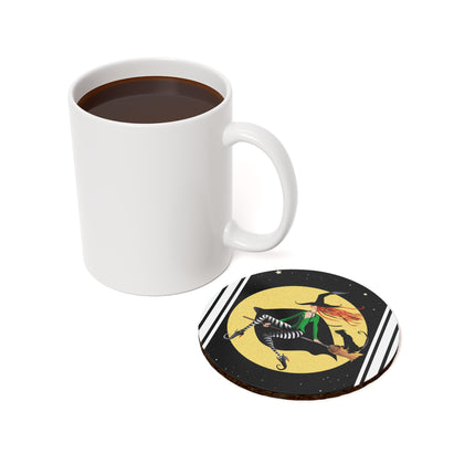 A Witch’s Moonlit Flight Cork Back Coaster