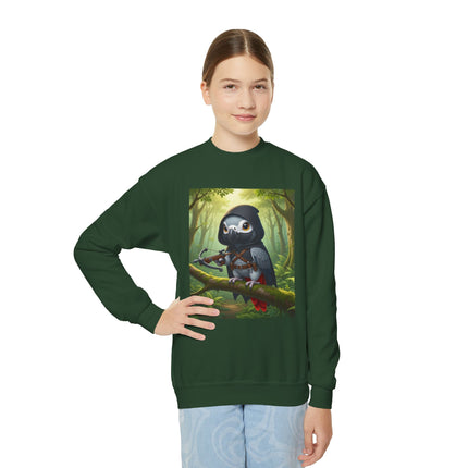The African Grey Sentinel Youth Crewneck Sweatshirt – Wisdom, Courage & Woodland Adventure