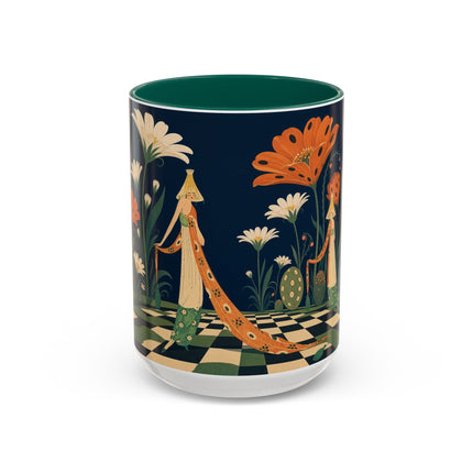 🌼🧡 The Midnight Floral Masquerade Colorful Mug – Art Deco Fashion Fantasy