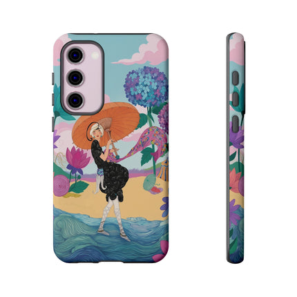 🌊☂️ The Lady Of The Flowered Seashore Phone Case – Art Deco Seaside Fashion