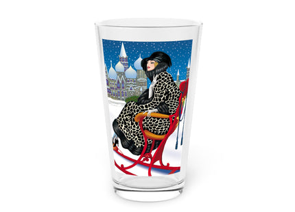 Elegant Winter Woman in Sleigh Glass, 16oz