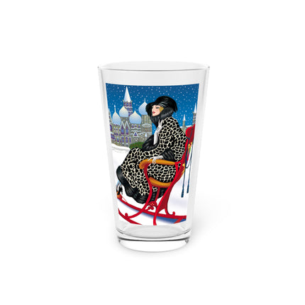 Elegant Winter Woman in Sleigh Glass, 16oz