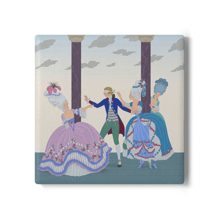 🎭🌸 Blindman’s Bluff Ceramic Coaster – Rococo Courtship Whimsy