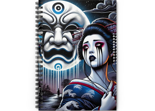 Geisha’s Black Ink Tears Beneath the Kabuki Moon Spiral Notebook - Ruled Line