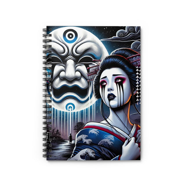Geisha’s Black Ink Tears Beneath the Kabuki Moon Spiral Notebook - Ruled Line