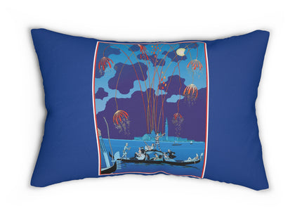 Fireworks in Venice by George Barbier Spun Polyester Lumbar Pillow