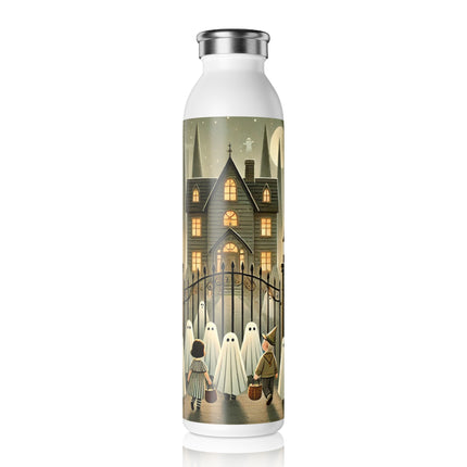 Ghostly Welcome – A Halloween Night Slim Water Bottle