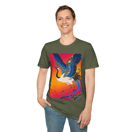 🪽🌅 The Celestial Crane Softstyle T-Shirt – Art Deco Wings Of Elegance