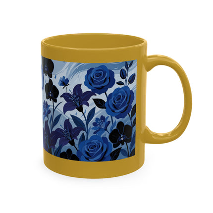 ☔💙 The Lady In The Blue Rain Garden Ceramic Mug – Art Deco Floral Elegance