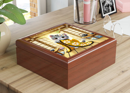 Playful Kitten in the Tea Room Jewelry Box