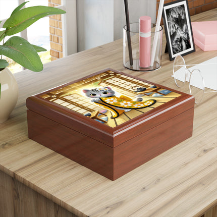 Playful Kitten in the Tea Room Jewelry Box