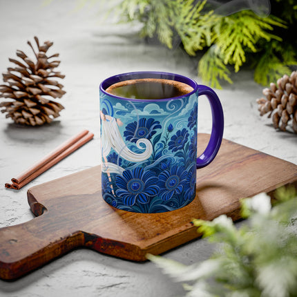 💙🌸 The Sapphire Wind Dancer Colorful Mug – Art Deco Floral Fantasy