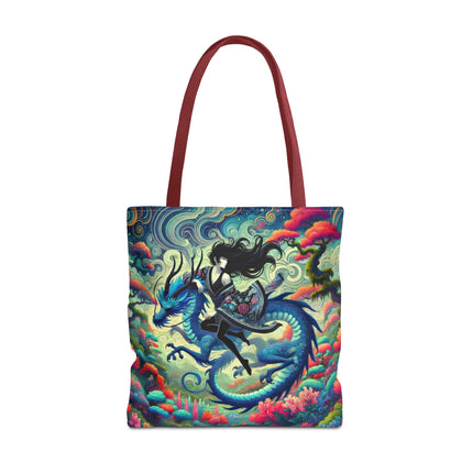 Mystic Guardian of the Sky Tote Bag – Warrior Fairy & Turquoise Dragon