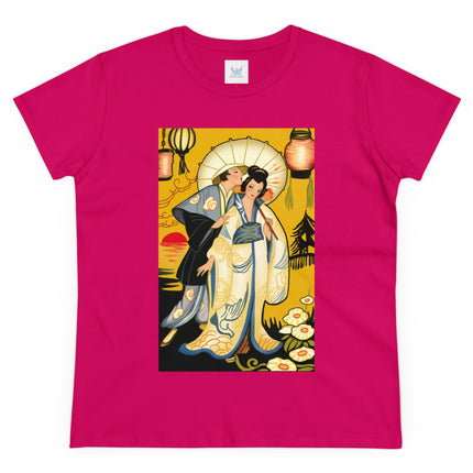 Golden Embrace: A Serene Moment of Love Women's Midweight Cotton Tee