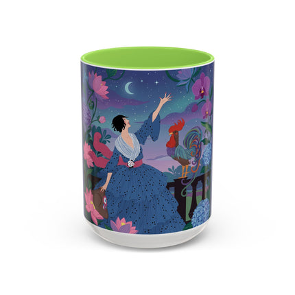 The Lady And The Morning Song Colorful Mugs – Art Deco Botanical Elegance