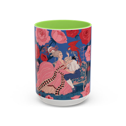 The Lady And The Scarlet Macaw Colorful Mugs – Art Deco Floral Elegance