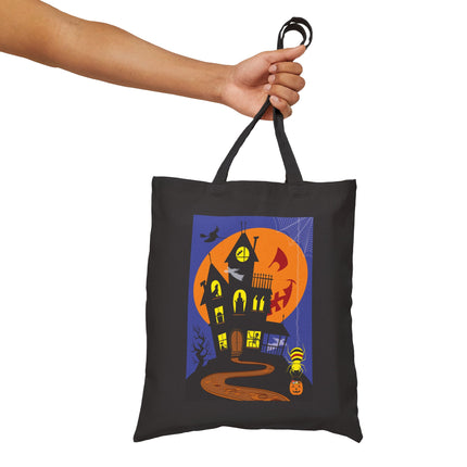 Halloween Night at the Haunted House Cotton Canvas Tote Bag