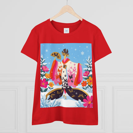 🦋❄️ Butterflies In The Snow Cotton Tee – Art Deco Japanese Floral Fantasy