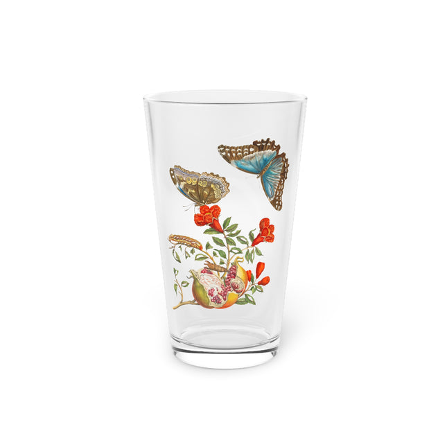 Blue Butterflies and Pomegranate Glass, 16oz