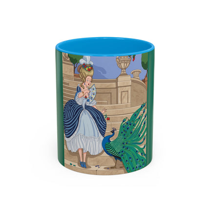 The Peacock's Admiration Colorful Mug (11oz, 15oz) – Rococo Elegance, Peacock Beauty & Garden Charm