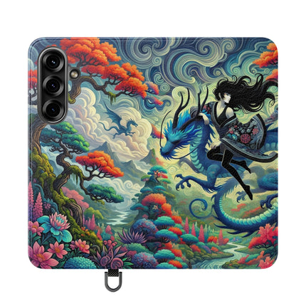 Mystic Guardian of the Sky Flip Case – Warrior Fairy & Turquoise Dragon