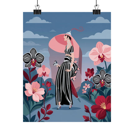 🌸🖤 The Lady Of The Striped Orchid Matte Vertical Poster – Art Deco Floral Elegance