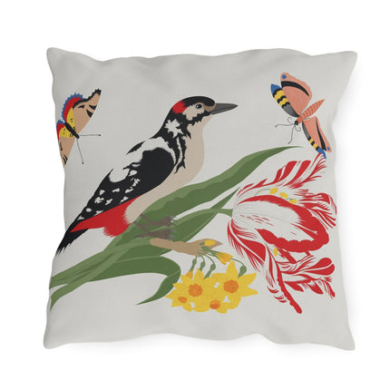 Woodpecker & Tulip Outdoor Pillows – Vibrant Spring & Bold Beauty