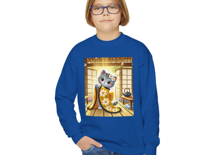Playful Kitten in the Tea Room Youth Crewneck Sweatshirt