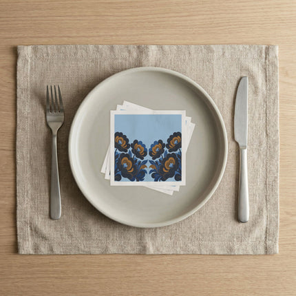 💙🖤 The Midnight Gilded Blossom Napkins – Art Deco Botanical Elegance