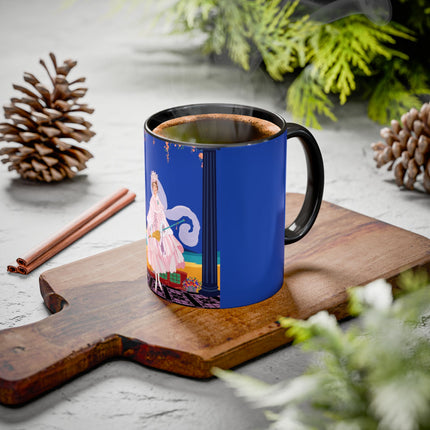 The Moonlit Promenade Colorful Mug (11oz, 15oz) – Blush Elegance, Coastal Romance & Art Deco Style