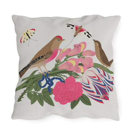 Pink-Breasted Bird & Wren Outdoor Pillows – Spring Harmony & Delicate Beauty