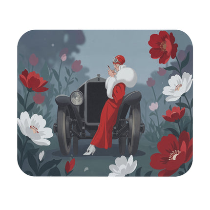 🏎️🌺 The Lady And The Midnight Roadster Mouse Pad – Art Deco Motoring Elegance