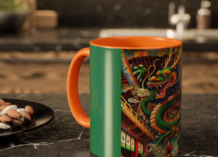 Tibetan Dragon Over Kabuki Duel Colorful Mugs (11oz, 15oz)