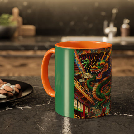 Tibetan Dragon Over Kabuki Duel Colorful Mugs (11oz, 15oz)