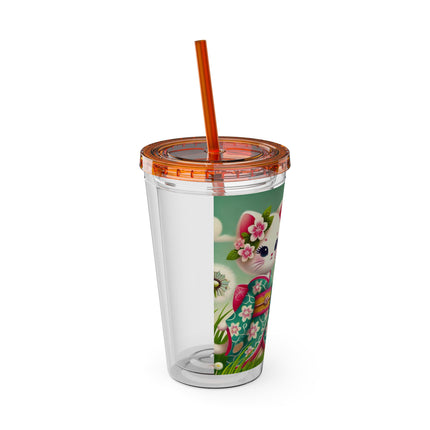 Geisha Kitten and the Dandelion Wish Sunsplash Tumbler with Straw, 16oz