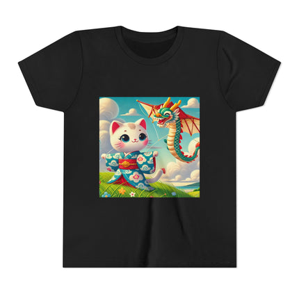 Geisha Kitten and the Dragon Kite Youth Short Sleeve Tee