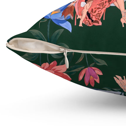 🌸🪽 The Garden Of Little Cupids Square Pillow – Art Deco Floral Fantasy