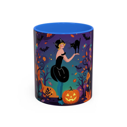 🐈‍⬛🎃 The Midnight Black Cat Masquerade Colorful Mug – Whimsical Halloween Elegance