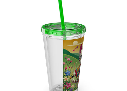 Samurai Kitten Sunsplash Tumbler with Straw, 16oz