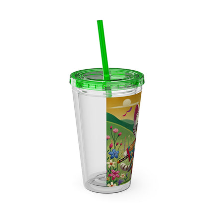 Samurai Kitten Sunsplash Tumbler with Straw, 16oz