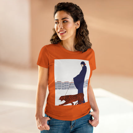 🐆🖤 The Lady With The Leopard Cotton Tee – Art Deco Fashion Illustration